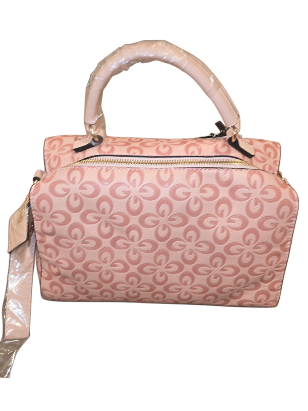 Brand New - Pink Patterned Top-Handle Satchel Bag with Matching Wallet & Strap